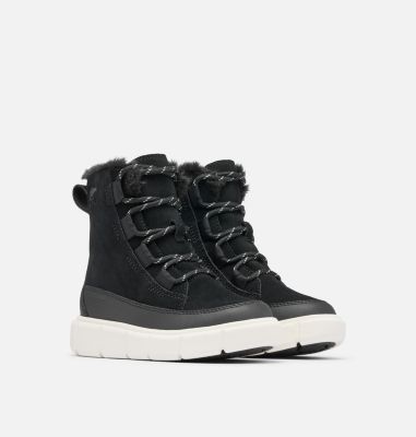 SOREL EXPLORER III Lace Children's Waterproof Boot, Color: Black, Sea Salt, image 10