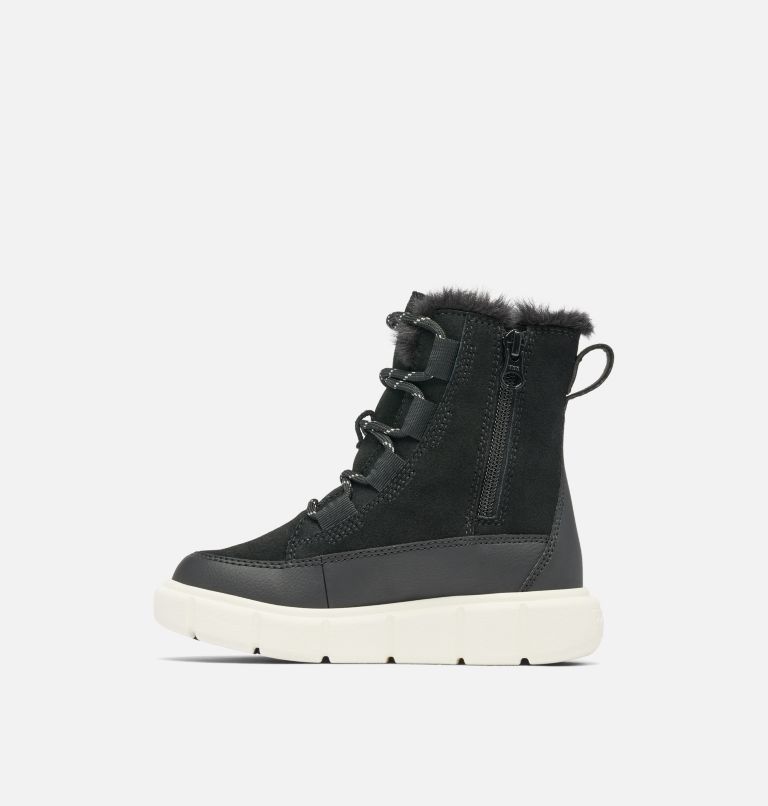 Kids' SOREL EXPLORER III LACE Waterproof Snow Boots, Color: Black, Sea Salt, image 4