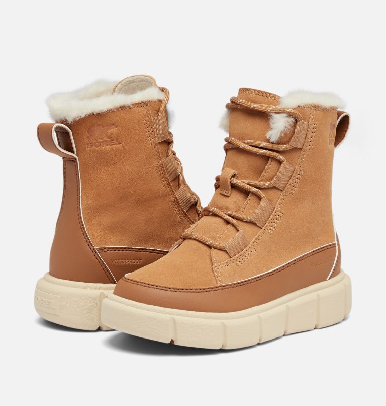 Kids' SOREL EXPLORER III LACE Waterproof Snow Boots, Color: Tawny Buff, Bleached Ceramic, image 9