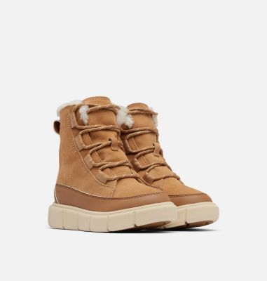 SOREL EXPLORER III Lace Children's Waterproof Boot, Color: Tawny Buff, Bleached Ceramic, image 2