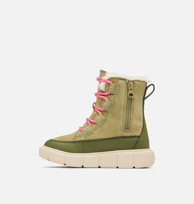 Kids' SOREL EXPLORER III LACE Waterproof Snow Boots, Color: Savory, Bleached Ceramic, image 4