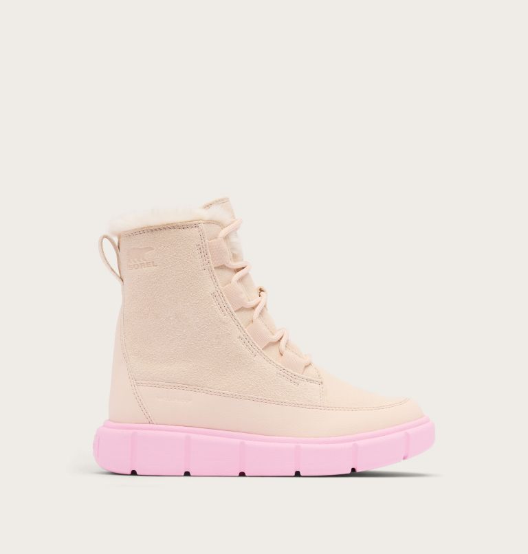 SOREL EXPLORER III Lace Children's Waterproof Boot, Color: Pearlescent, Pink Flare, image 1