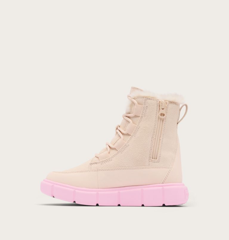 SOREL EXPLORER III Lace Children's Waterproof Boot, Color: Pearlescent, Pink Flare, image 3