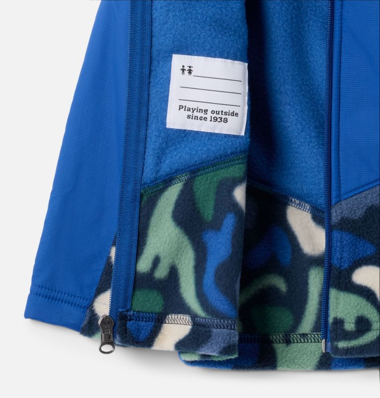 Toddler Steens Mt II Overlay Hooded Fleece Jacket, Color: Coll Navy Dinoflauge, Mountain Blue, image 3