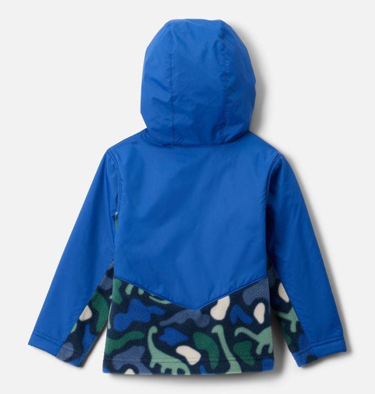 Toddler Steens Mt II Overlay Hooded Fleece Jacket, Color: Coll Navy Dinoflauge, Mountain Blue, image 2