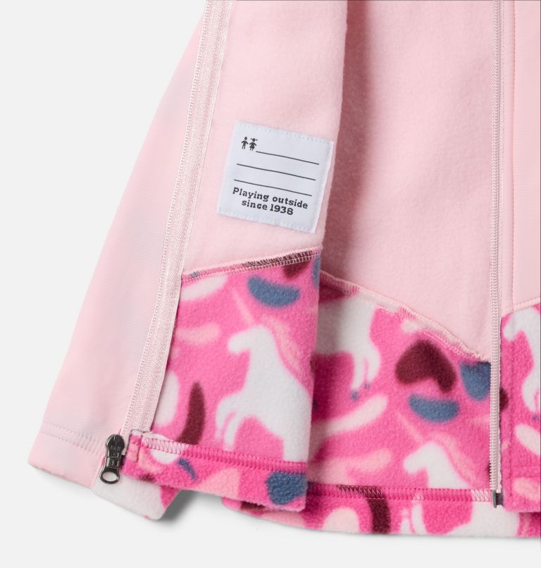 Toddler Steens Mt II Overlay Hooded Fleece Jacket, Color: Pink Ice Uniflauge, Satin Pink, image 3