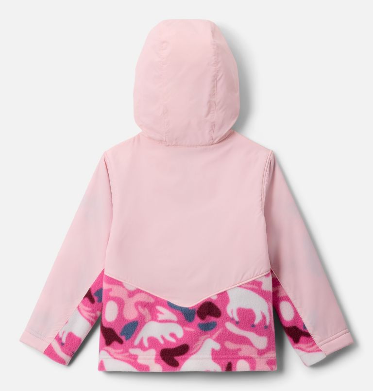 Toddler Steens Mt II Overlay Hooded Fleece Jacket, Color: Pink Ice Uniflauge, Satin Pink, image 2