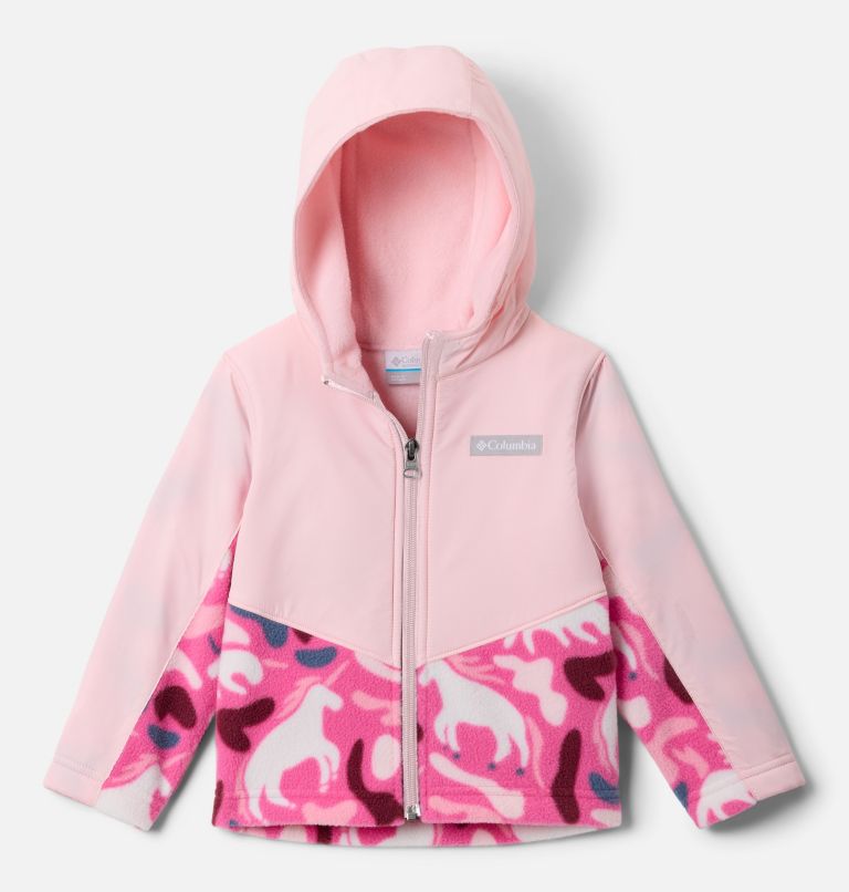 Toddler Steens Mt II Overlay Hooded Fleece Jacket, Color: Pink Ice Uniflauge, Satin Pink, image 1