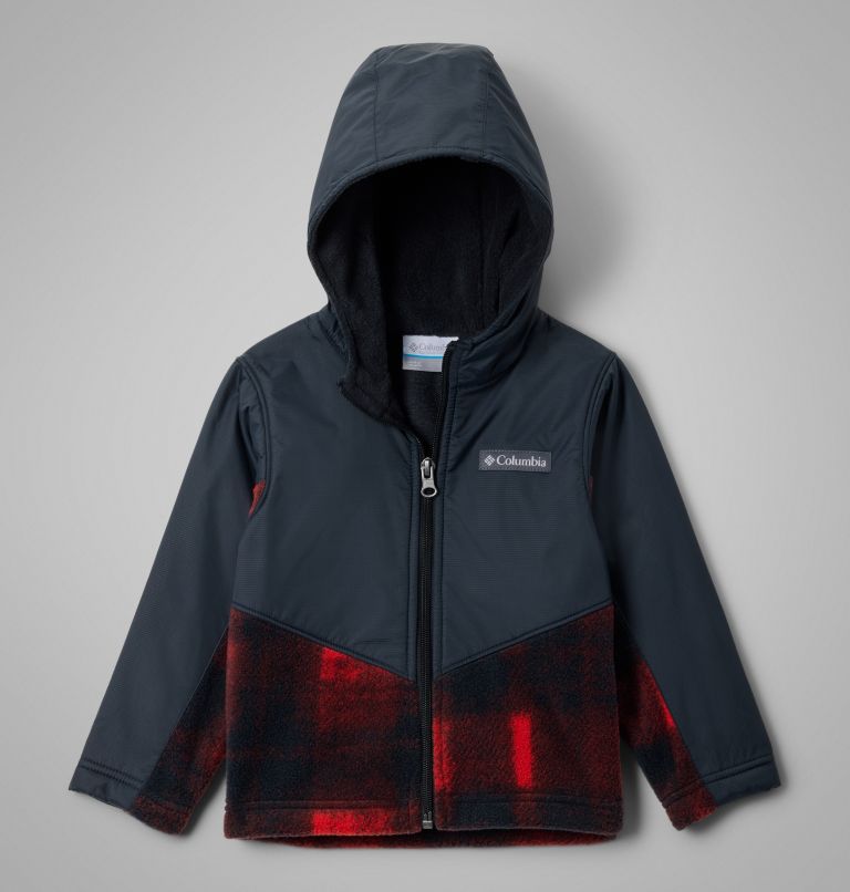 Toddler Steens Mt II Overlay Hooded Fleece Jacket, Color: Sail Red Omblur Tonal, Black, image 1