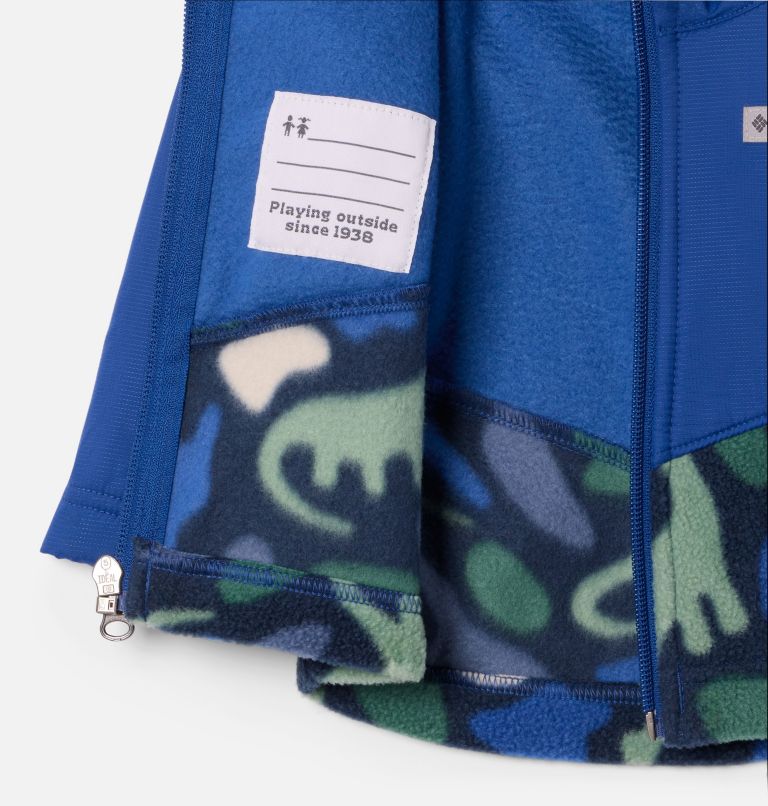 Infant Steens Mt II Overlay Hooded Fleece Jacket, Color: Coll Navy Dinoflauge, Mountain Blue, image 3