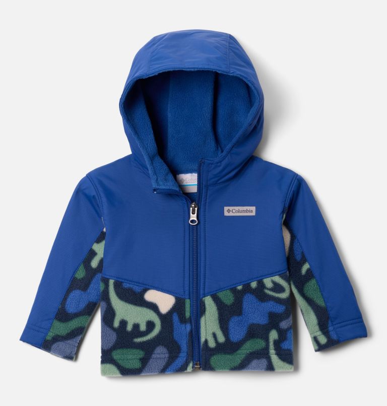 Infant Steens Mt II Overlay Hooded Fleece Jacket, Color: Coll Navy Dinoflauge, Mountain Blue, image 1