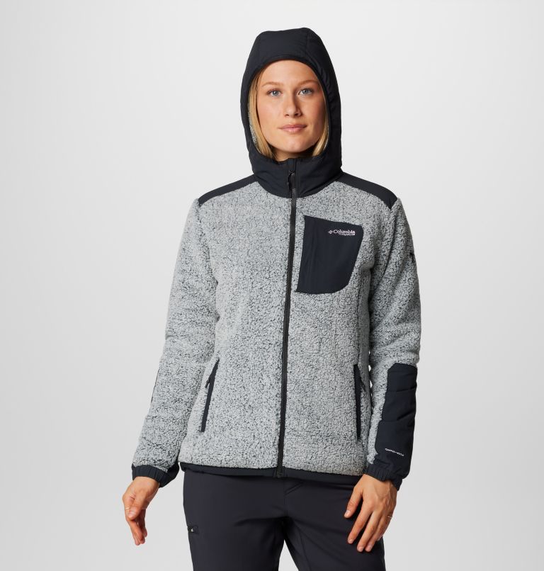 Women's Arctic Crest Technical Sherpa Fleece Jacket, Color: White, Black, image 8