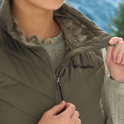 Model showing the warm fleece-lined collar.
