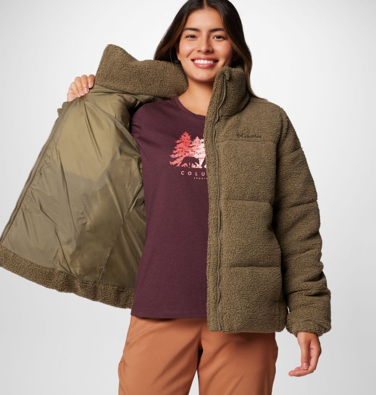 Women's Puffect Sherpa Jacket, Color: Stone Green, image 6