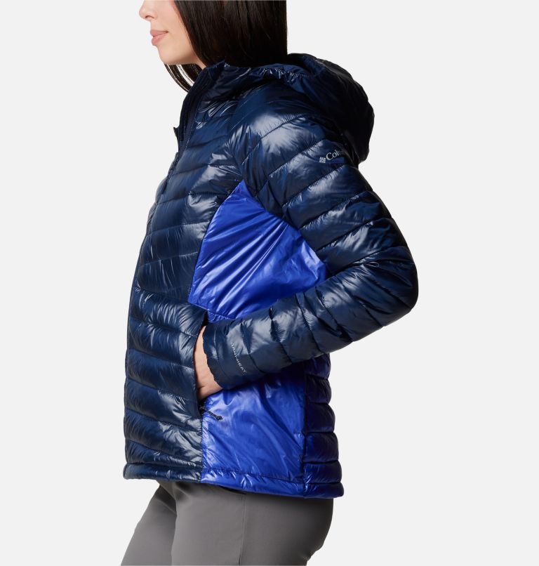 Women's Labyrinth Loop II Insulated Hooded Jacket, Color: Collegiate Navy, Clematis Blue, image 3