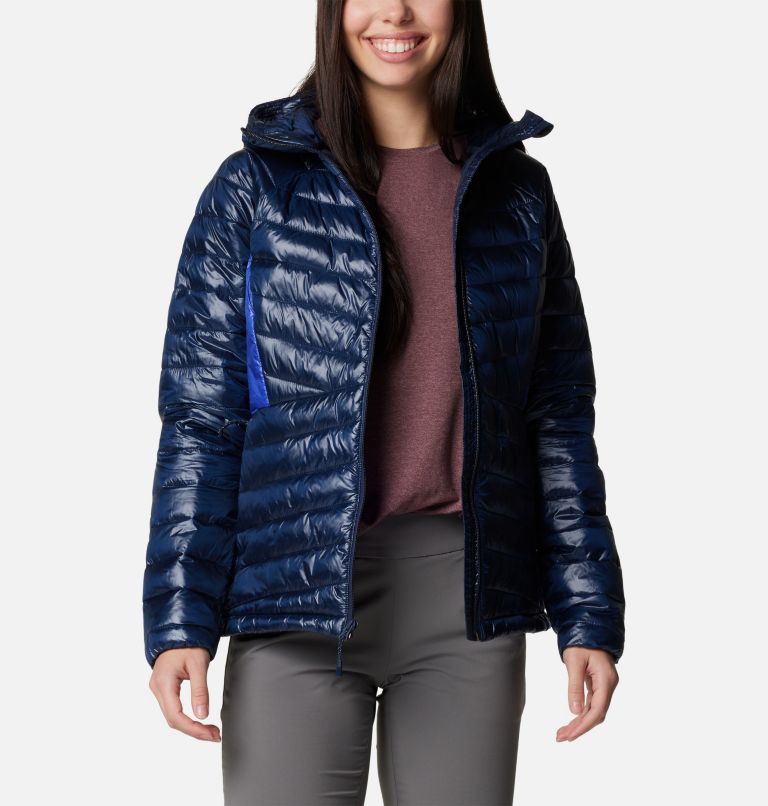 Women's Labyrinth Loop II Insulated Hooded Jacket, Color: Collegiate Navy, Clematis Blue, image 8
