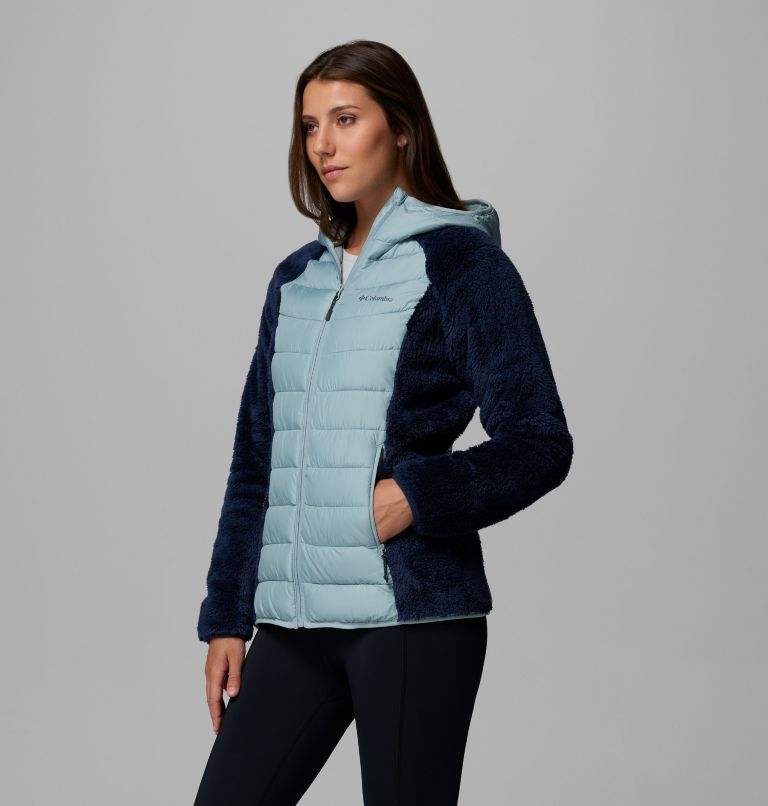 Women's Powder Lite II Sherpa Hybrid Fleece Jacket, Color: Collegiate Navy, Crushed Blue, image 4