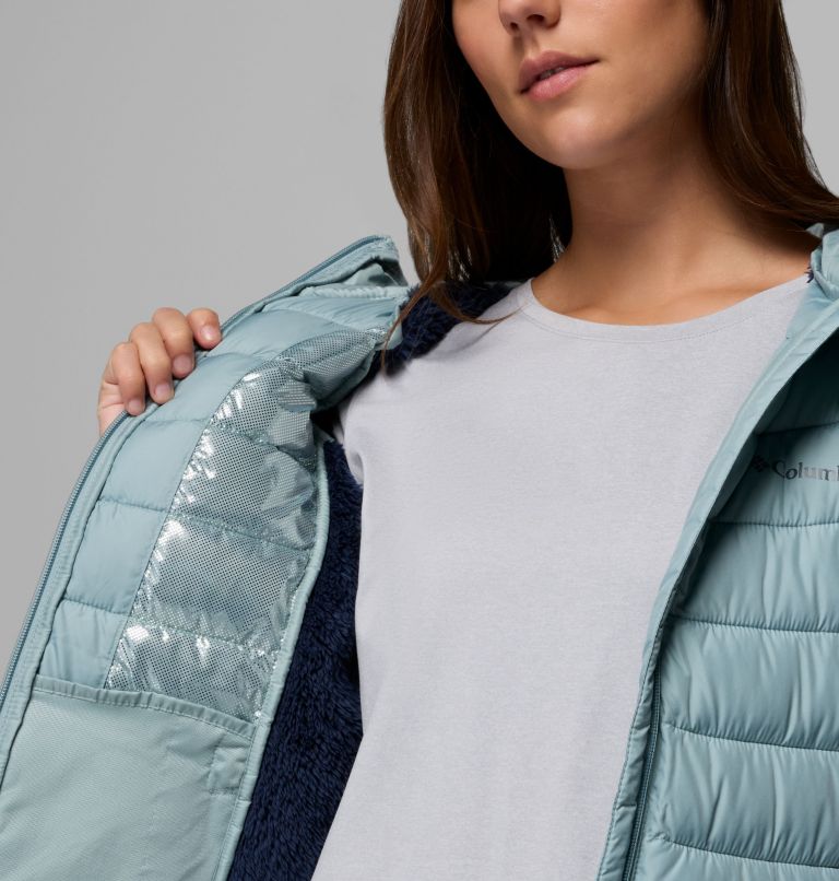 Women's Powder Lite II Sherpa Hybrid Fleece Jacket, Color: Collegiate Navy, Crushed Blue, image 6