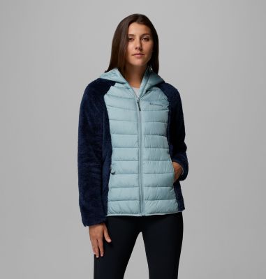 Women's Powder Lite II Sherpa Hybrid Fleece Jacket, Color: Collegiate Navy, Crushed Blue, image 5