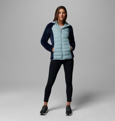 Women's Powder Lite II Sherpa Hybrid Fleece Jacket, Color: Collegiate Navy, Crushed Blue, image 6
