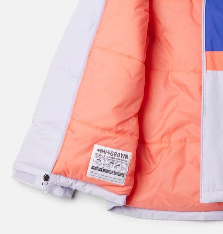 Kids' Valley Runner II Jacket, Color: Snowdrift, Clematis Blue, Hot Coral, image 3
