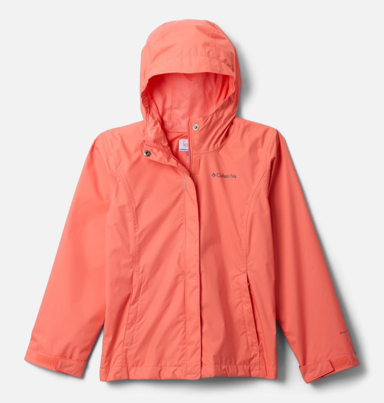 Girls' Arcadia Rain Jacket, Color: Hot Coral, image 1