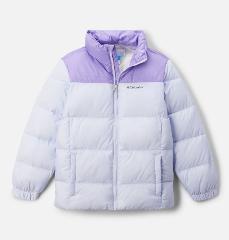 Kids' Puffect II Jacket, Color: Snowdrift, Paisley Purple, image 1