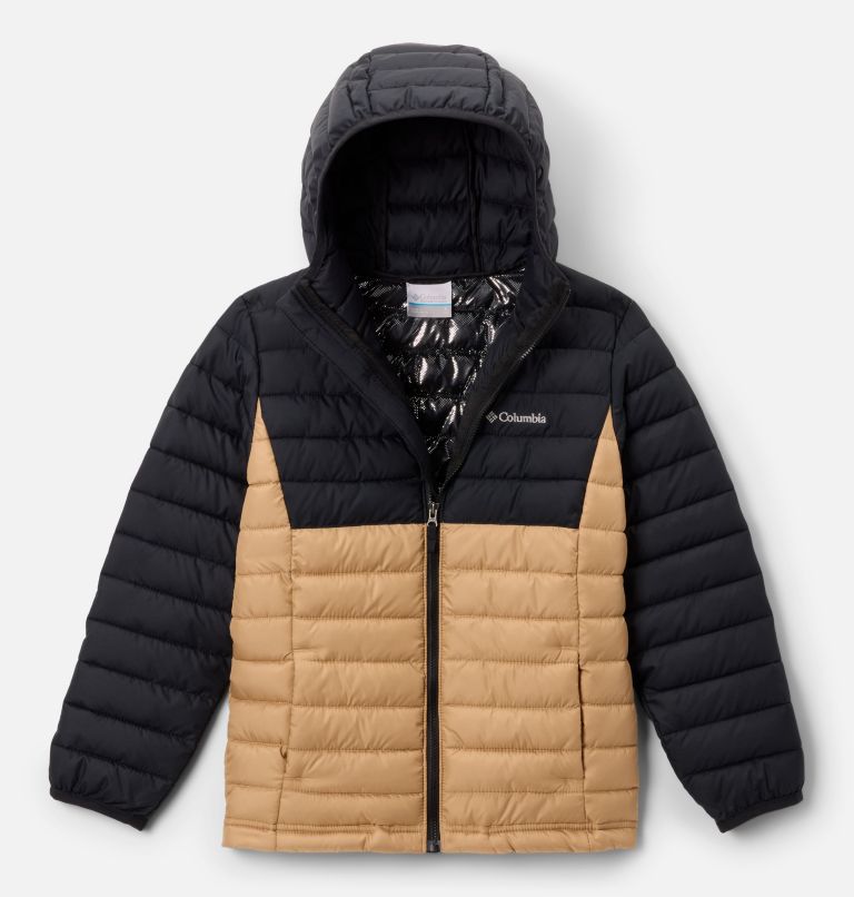 Boys' Powder Lite II Hooded Jacket, Color: Canoe, Black, image 1
