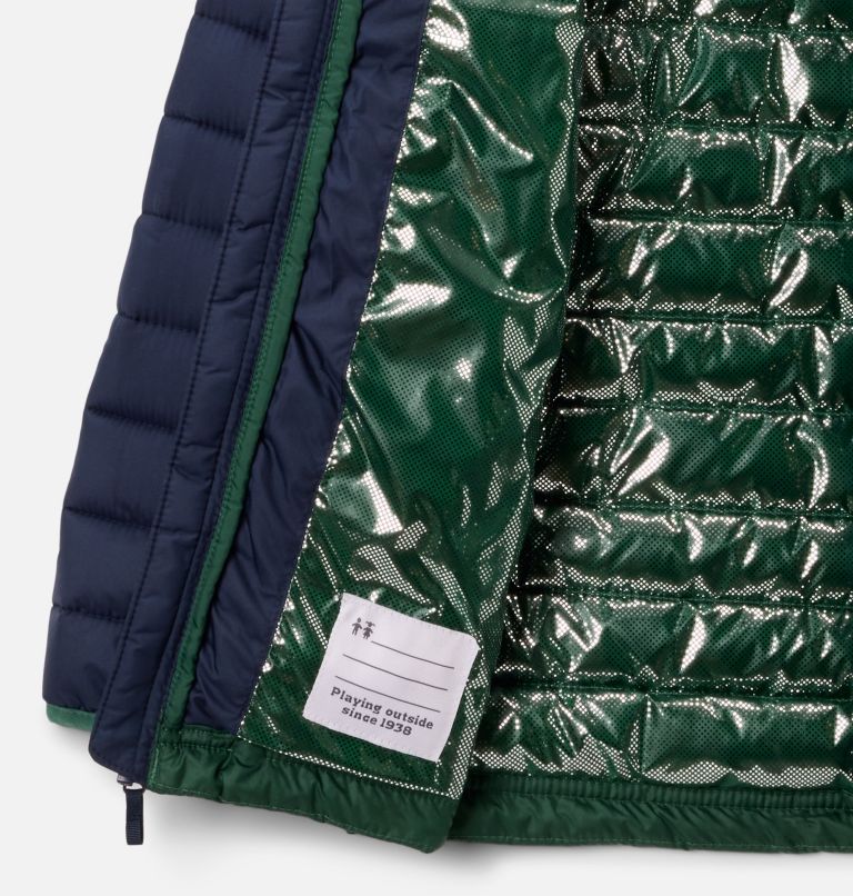 Boys' Powder Lite II Hooded Jacket, Color: Rain Forest, Collegiate Navy, image 3