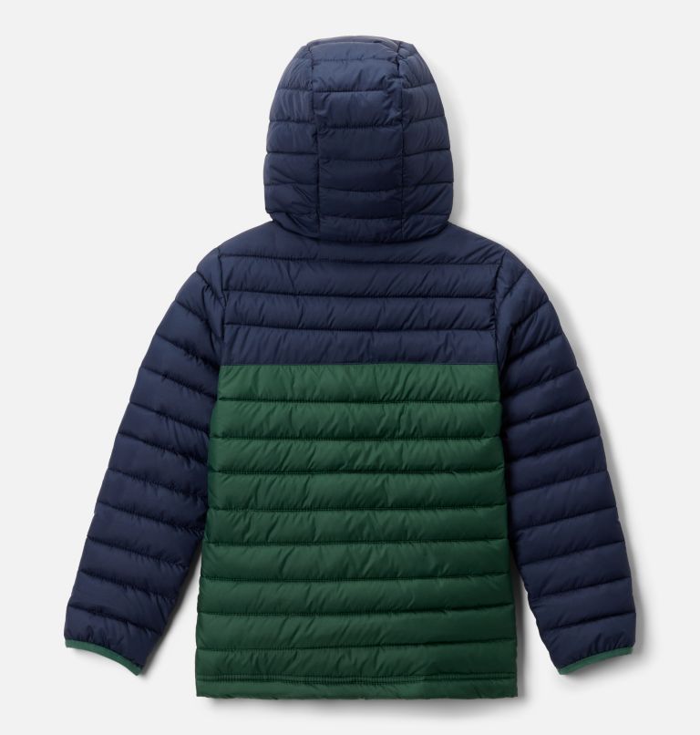 Boys' Powder Lite II Hooded Jacket, Color: Rain Forest, Collegiate Navy, image 2