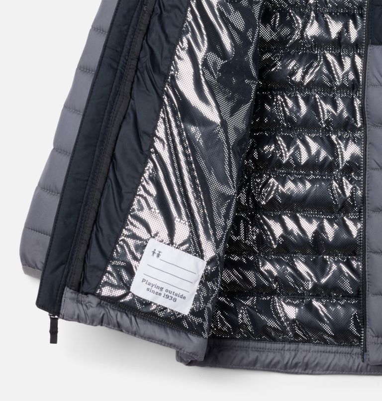 Boy's Powder Lite II Hooded Insulated Jacket, Color: City Grey, Black, image 3