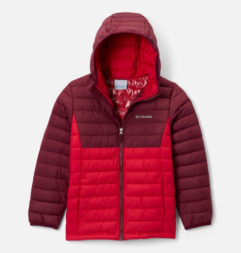 Boy's Powder Lite II Hooded Insulated Jacket, Color: Mountain Red, Rich Wine, image 1
