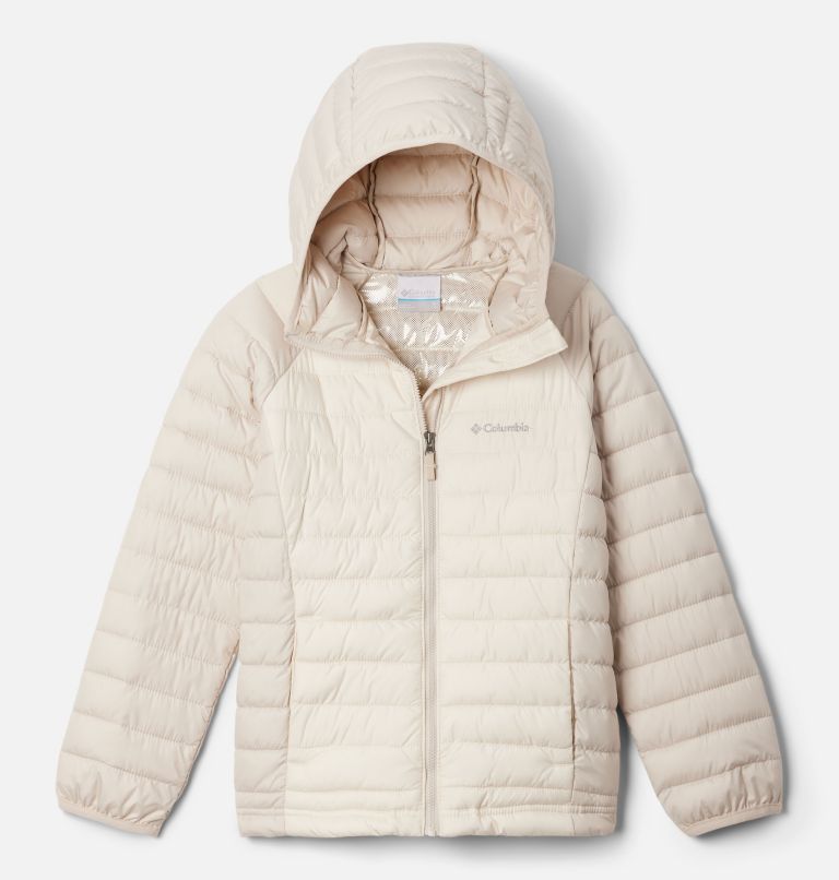 Girls' Powder Lite II Hooded Jacket, Color: Chalk, Dark Stone, image 1