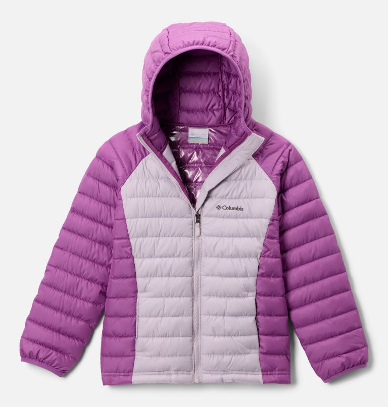 Girls' Powder Lite II Hooded Jacket, Color: Lavender Pearl, Razzle, image 1
