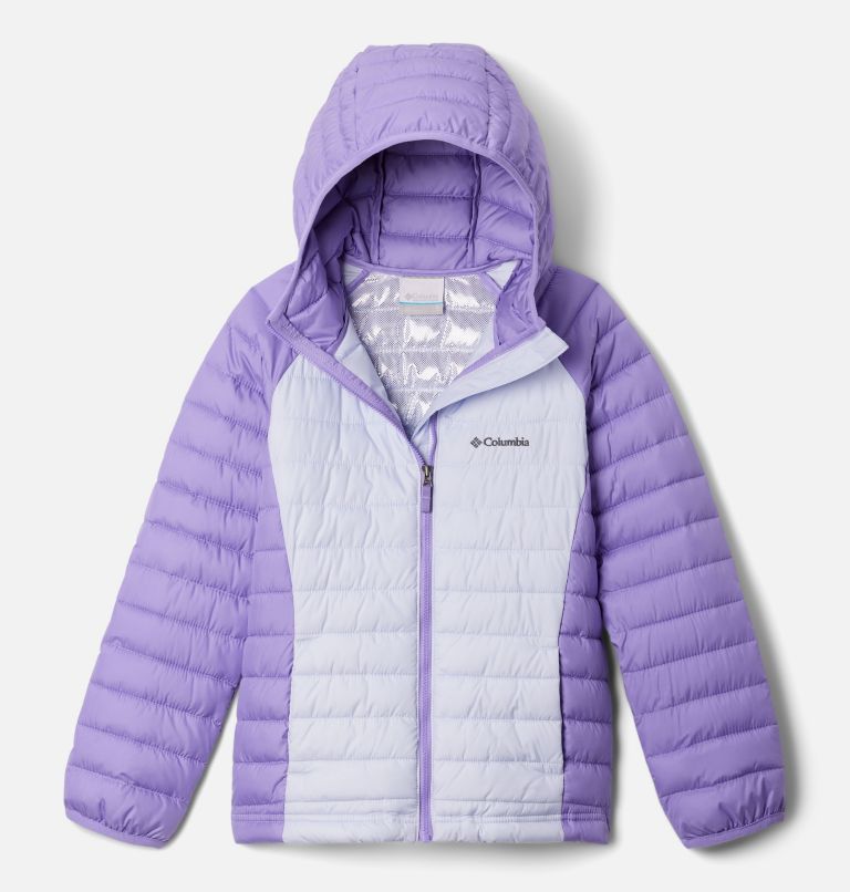 Manteau à capuchon Powder Lite II pour filles, Color: Snowdrift, Paisley Purple, image 1