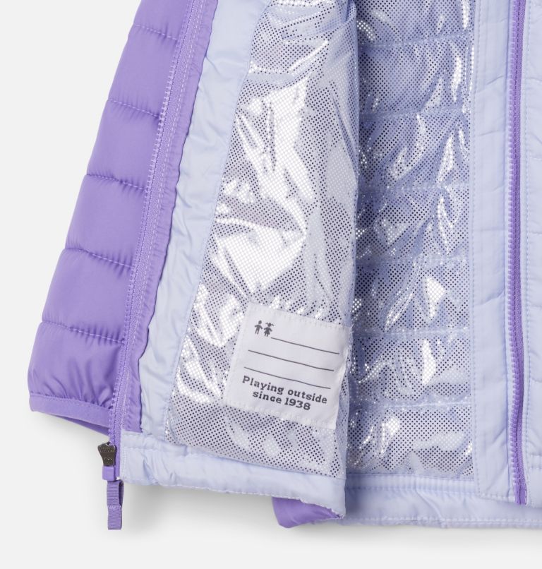 Manteau à capuchon Powder Lite II pour petites filles, Color: Snowdrift, Paisley Purple, image 3