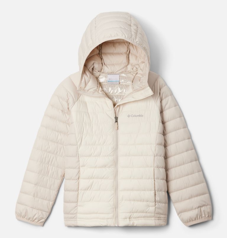 Girl's Powder Lite II Hooded Insulated Jacket, Color: Chalk, Dark Stone, image 1