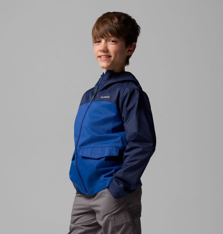 Boys' Rain-Zilla II Jacket, Color: Collegiate Navy, Mountain Blue, image 3