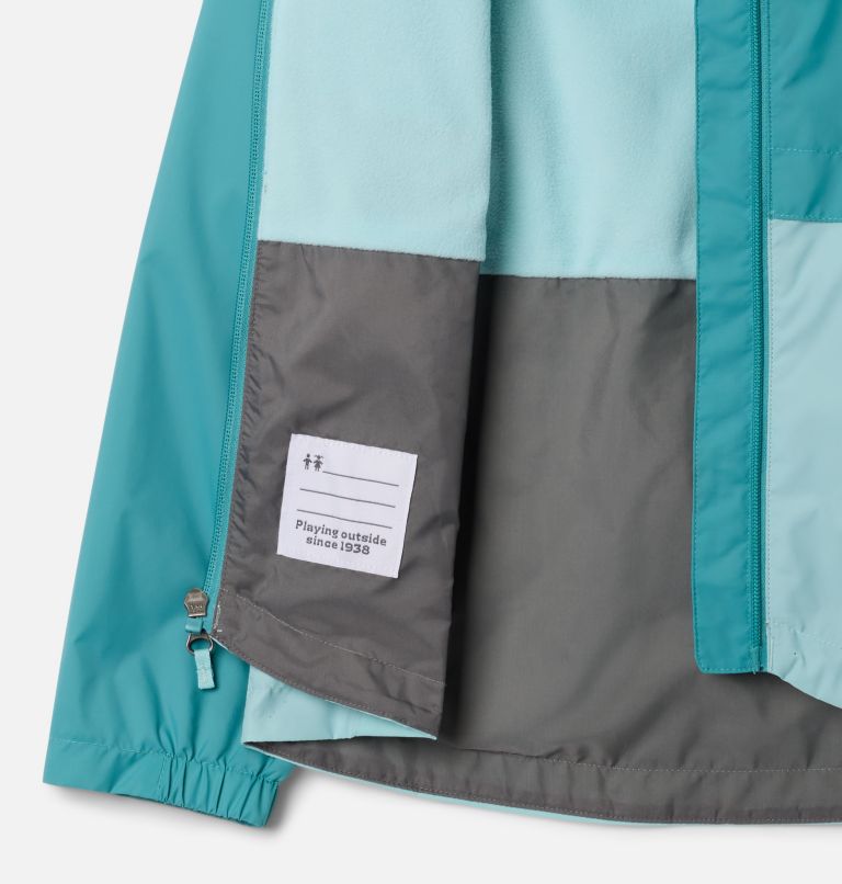 Girls' Rain-Zilla II Jacket, Color: Teal, Spray, image 3