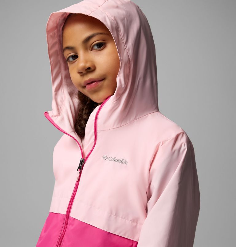 Girls' Rain-Zilla II Jacket, Color: Satin Pink, Pink Ice, image 5