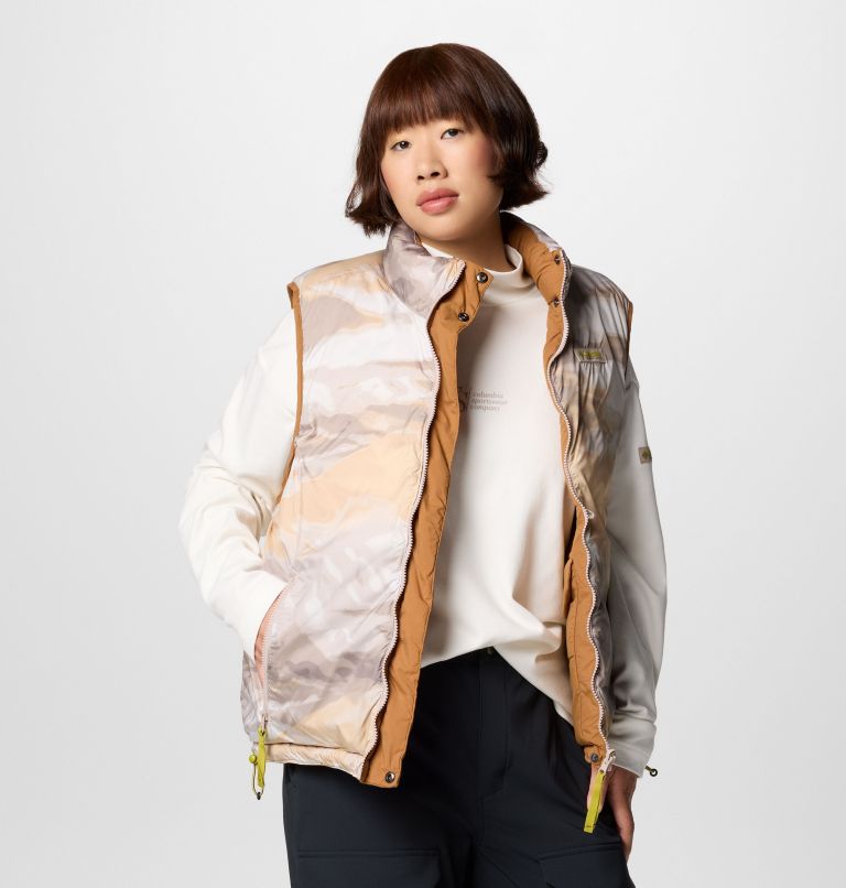 Unisex Wallowa Reversible Vest, Color: Camel Brown, Wallowa Mtns Print, image 10