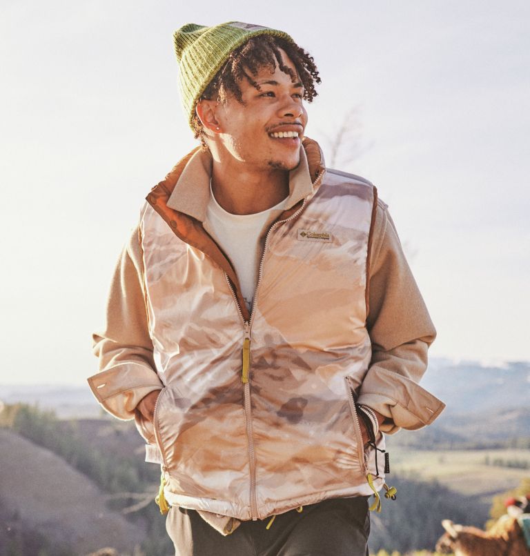 Unisex Wallowa Reversible Vest, Color: Camel Brown, Wallowa Mtns Print, image 14