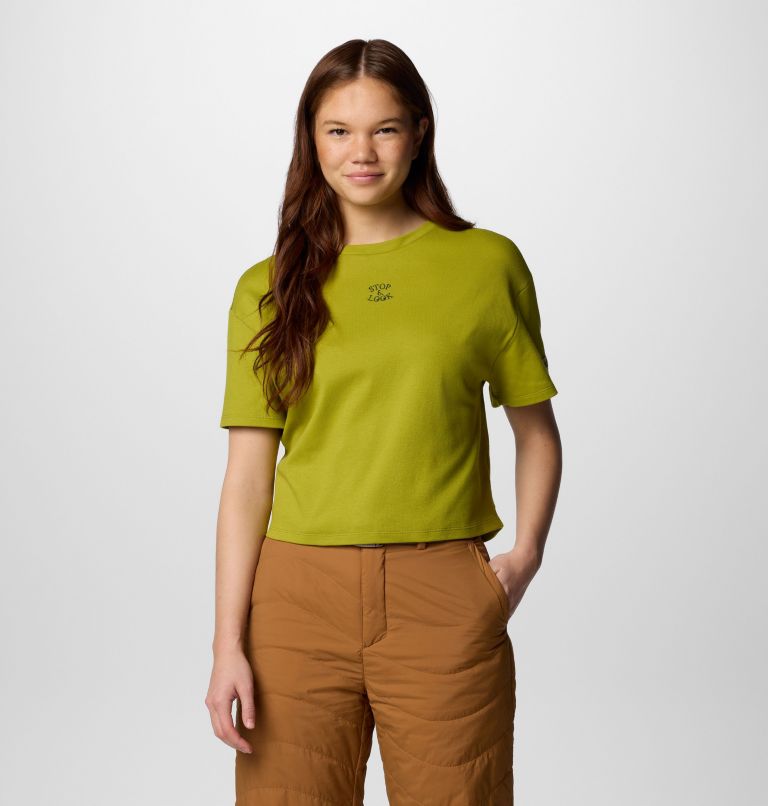 Women's Wallowa Cropped Graphic T-Shirt, Color: Python Green, image 1