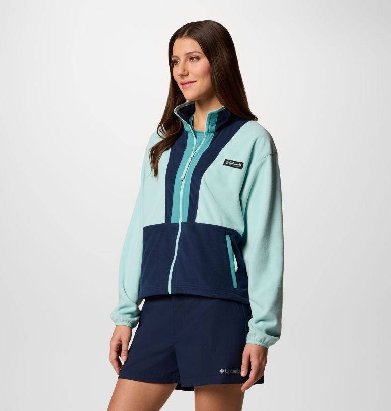 Women's Backbowl II Full Zip Fleece Jacket, Color: Spray, Collegiate Navy, image 3