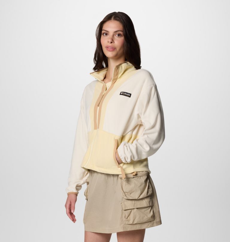 Women’s Back Bowl Casual Fleece Jacket, Color: Chalk, Lemon Wash, image 3