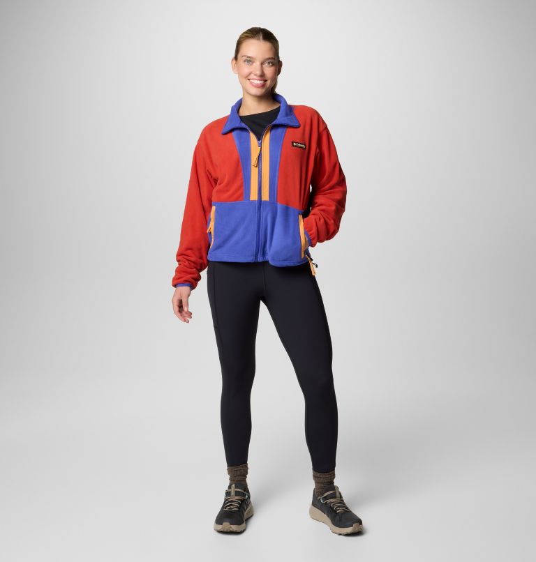 Women’s Back Bowl Casual Fleece Jacket, Color: Sail Red, Clematis Blue, image 3