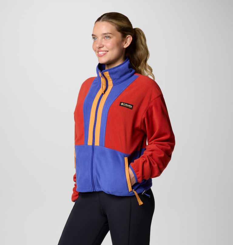 Women’s Back Bowl Casual Fleece Jacket, Color: Sail Red, Clematis Blue, image 4