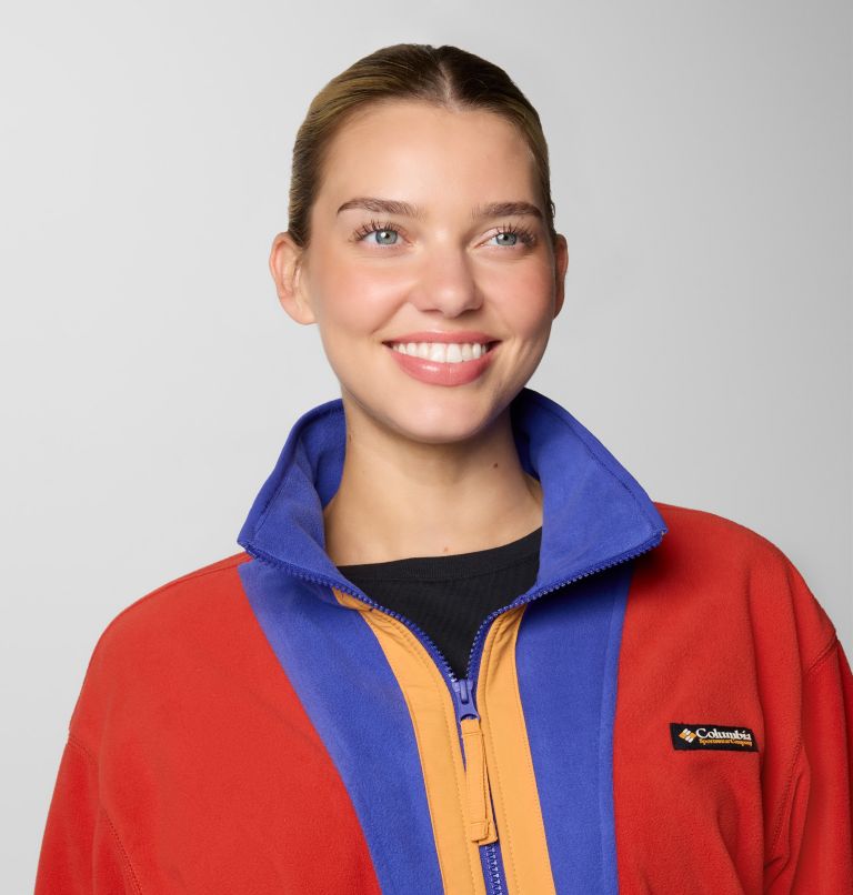 Women’s Back Bowl Casual Fleece Jacket, Color: Sail Red, Clematis Blue, image 5