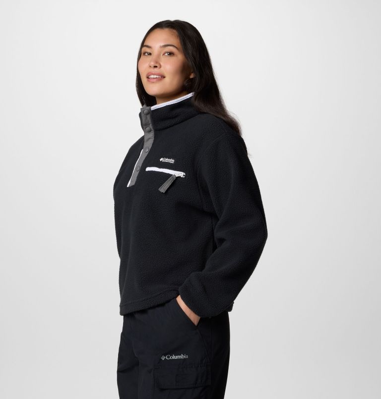 Women's Helvetia II Cropped Sherpa Half Snap Fleece, Color: Black, image 3