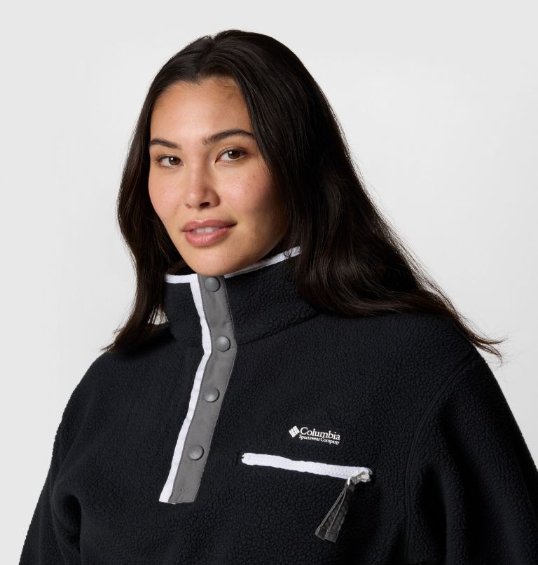 Women's Helvetia II Cropped Sherpa Half Snap Fleece, Color: Black, image 4